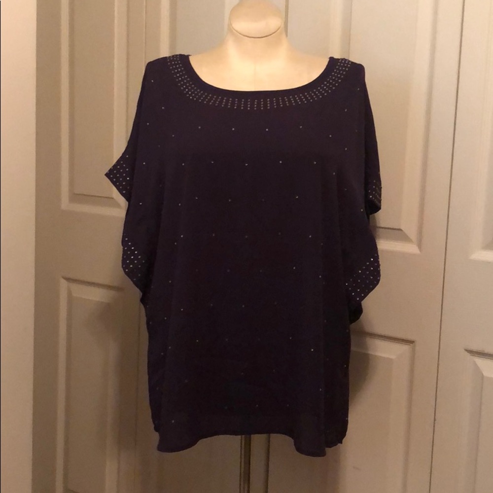 Deep purple flowy blouse with sparkles